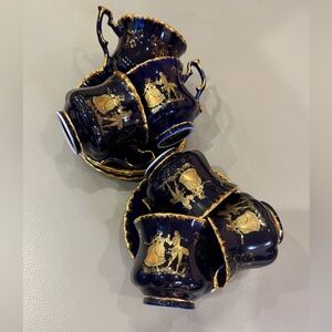 Imperial Porcelain Cobalt Blue Gold Gilded Cups & Plates Set – 6 Pieces